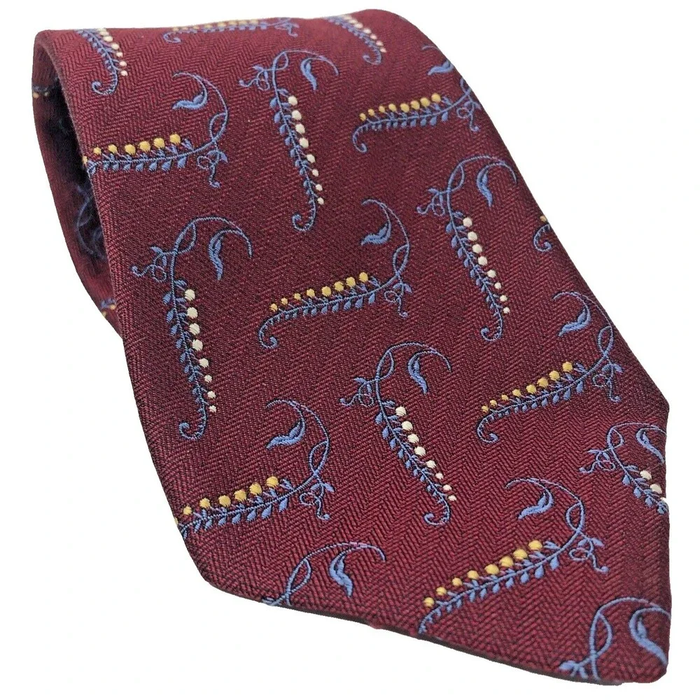 Nordstrom Robert Talbott Jaquard Silk Tie Hand Sewn Leaf Pattern VTG USA